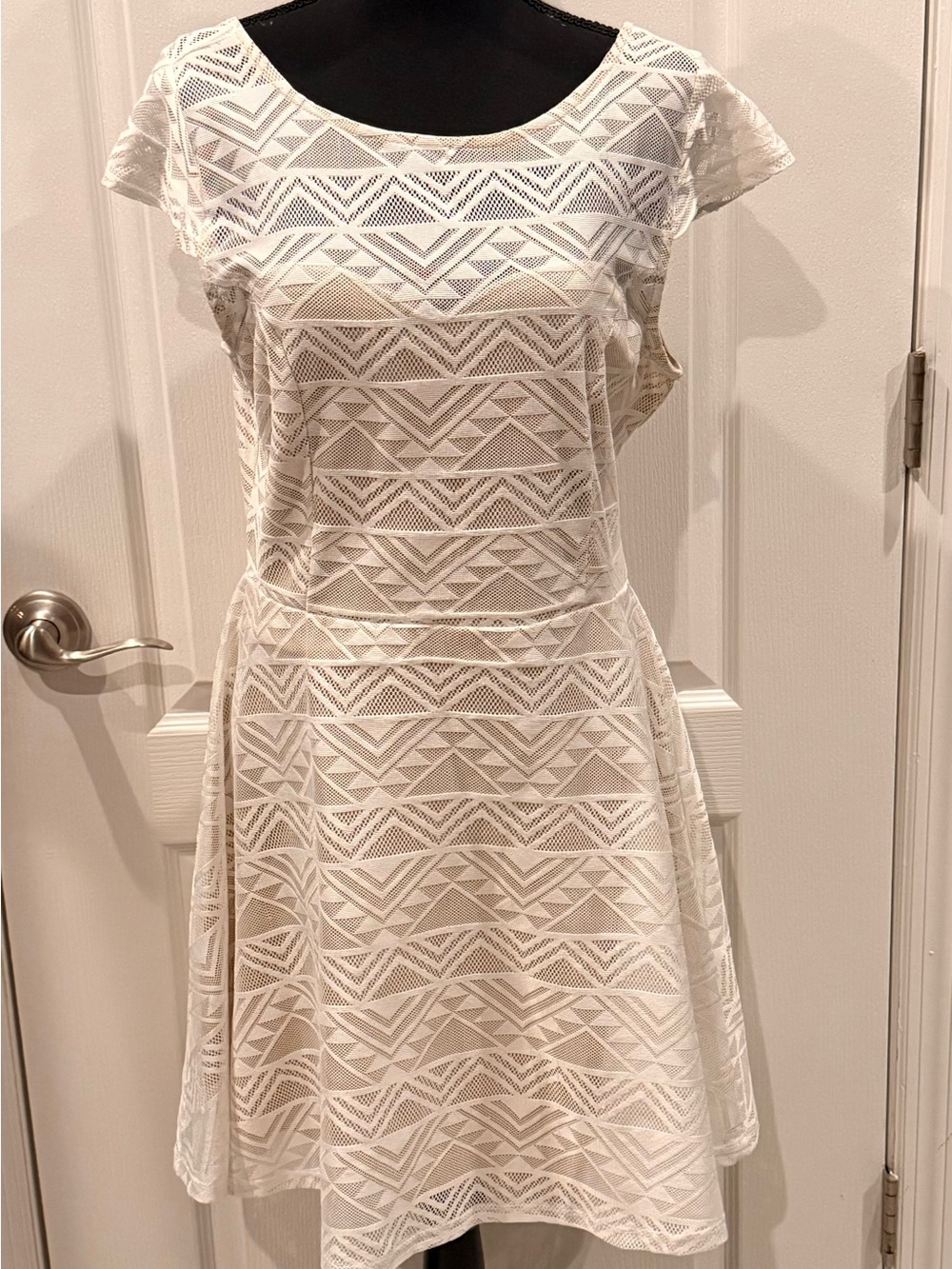 bailey blue White Geometric Lace Fit & Flare Dress